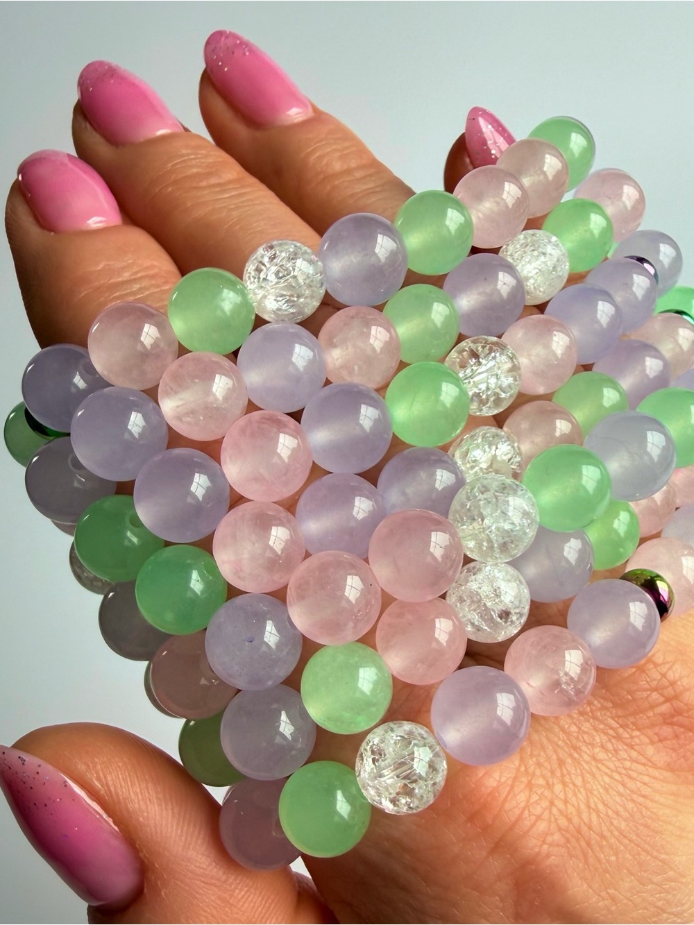 Stretch Bracelet JADE & QUARTZ - Pink, Lavender & Mint